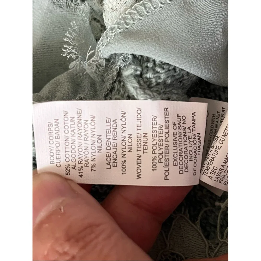 Lucky Brand Cotton-Blend Pullover Seafoam Sweater with Lace Bottom Size Medium